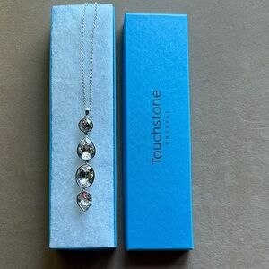 Touchstone Crystal Silver Necklace with Teardrop Clear Crystals